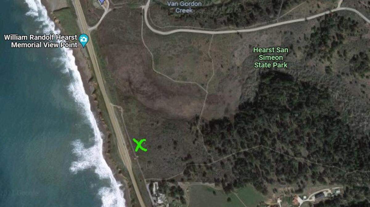 This screen shot of the Cambria Community Services District’s San Simeon wellfield area shows at the green X where a break in a main water transmission line occurred early on Thursday, Dec. 23. The line provides water to the community, and a temporary fix is in the works.