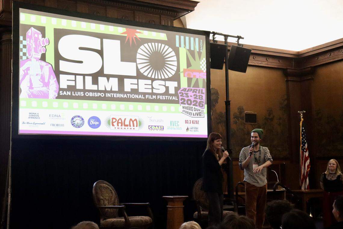 “Sender,” an independent film starring Britt Lower, left, and directed by Russell Goldman screened at the Masonic Lounge in downtown San Luis Obispo as a part of the SLO International Film Festival on April 26, 2026, with a guest appearance and conversation with the “Severance” actress.