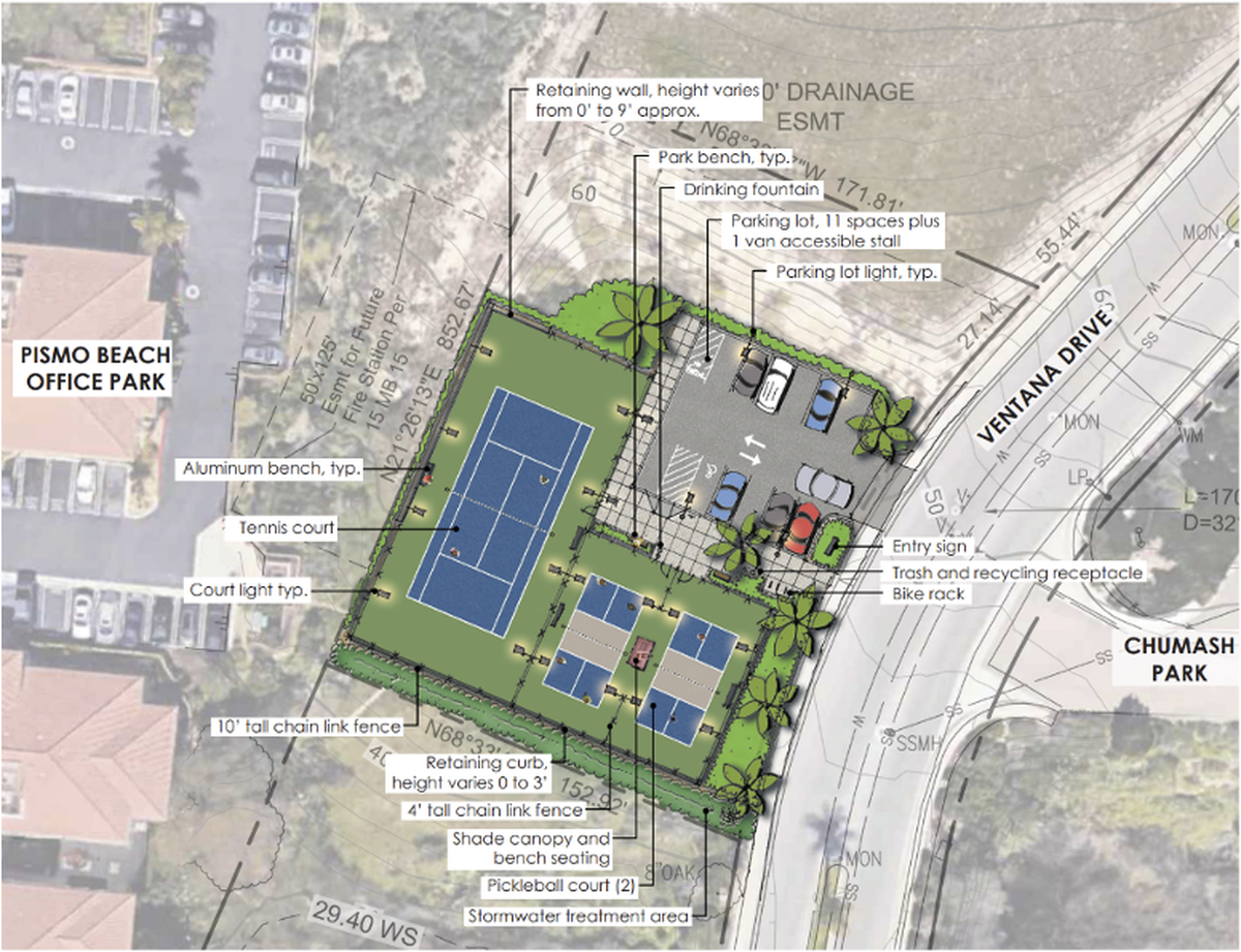 Pismo Beach is building a new tennis court, two pickleball courts and a parking lot at 30 Ventana Drive across from Chumash Park.
