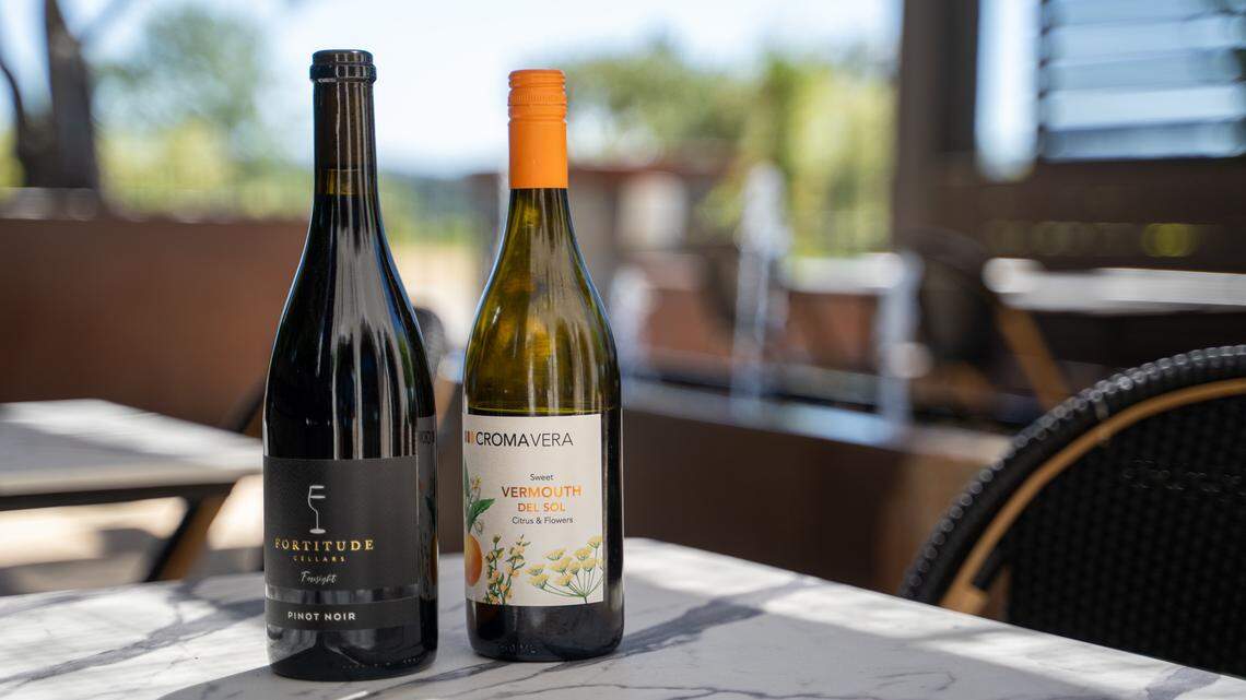 Local wines from San Luis Obispo wineries Fortitude Cellars and Croma Vera Wines are sold at The Anderson Paso on Tuesday, April 14, 2026. The restaurant is set to open April 16 after more than a year of remodeling and preparation.