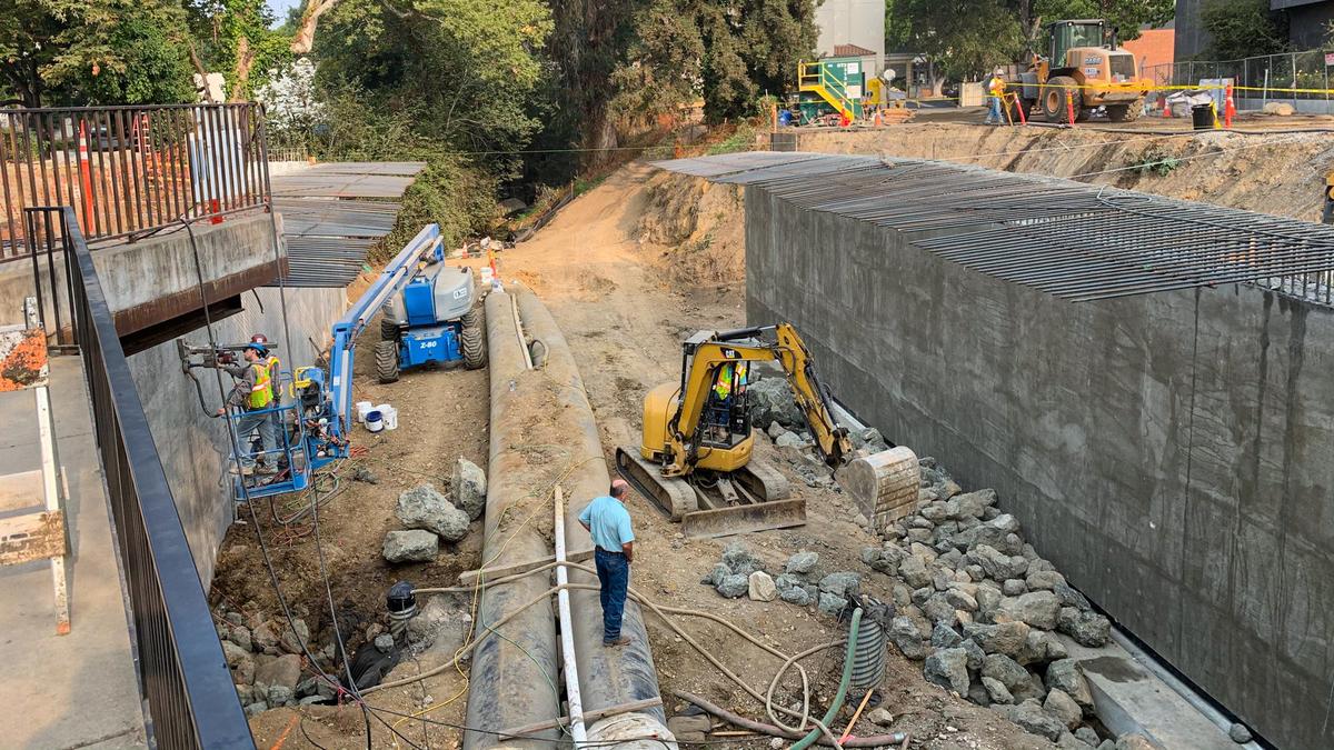 The Marsh Street Bridge is seen under construction at San Luis Obispo Creek in mid-September 2020.