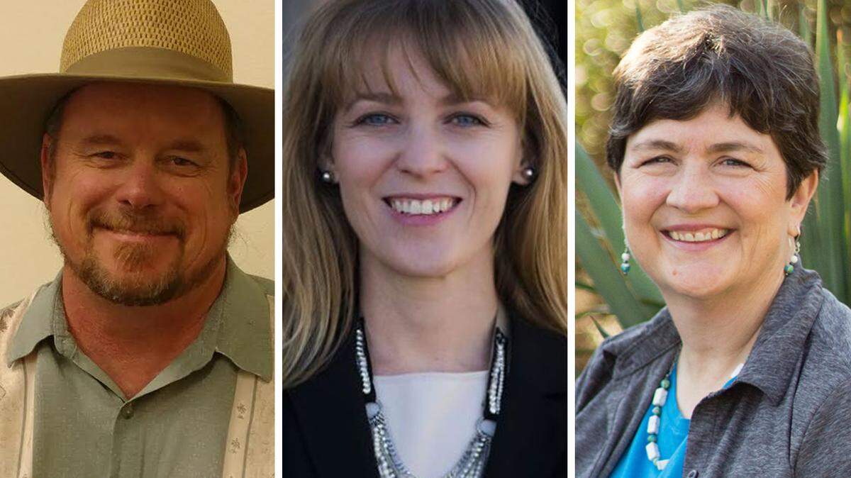 Mark Dariz, left, Heather Newsom and Susan Funk are newcomers running for Atascadero City Council.
