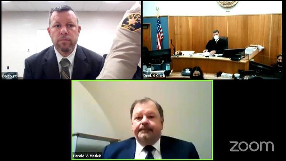 Paul Flores, upper left appears at his arraignment via Zoom in April 2021. He was taken into custody in San Pedro and booked into San Luis Obispo County Jail on suspicion of the murder of Kristin Smart. At upper right is Judge Craig van Rooyen. Lower photo is Harold Mesick, the attorney who would later represent Ruben Flores.