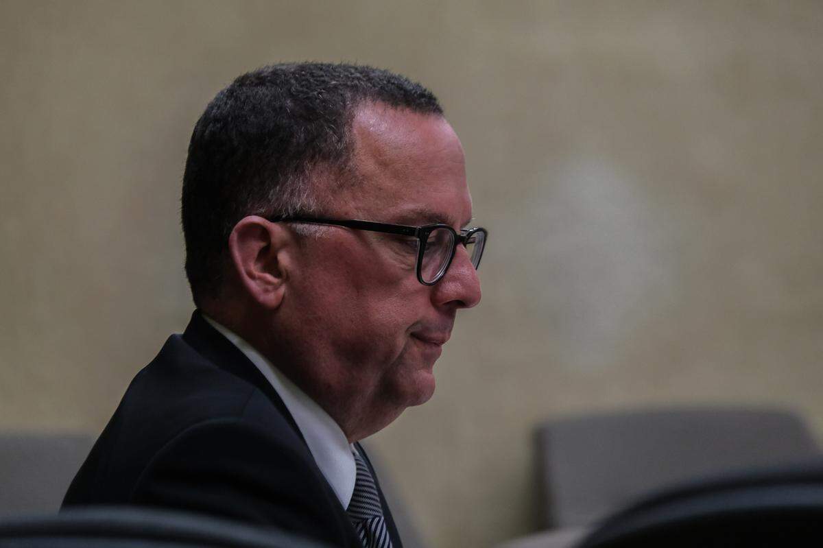 San Luis Obispo County Deputy District Attorney Greg Devitt listens during Brandi Turner’s sentencing hearing on March 29, 2024. Turner pleaded no contest to voluntary manslaughter after admitting to selling Quinn Hall the fentanyl that killed him in an overdose.
