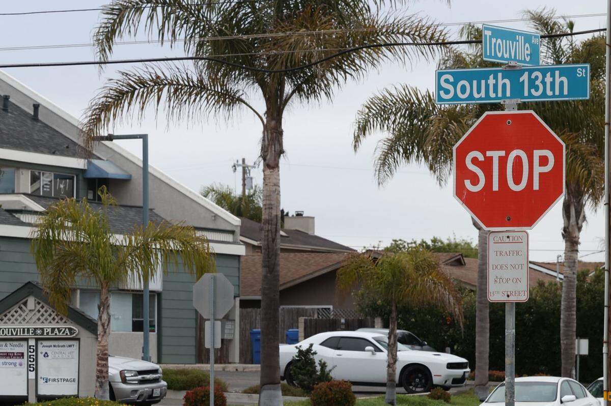 The intersection where a bicyclist was killed after colliding with a fire truck in Grover Beach, California, on July 27.