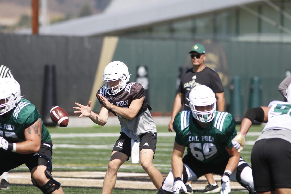 Spencer Brasch makes a play at a recent Cal Poly Mustang practice game in August.