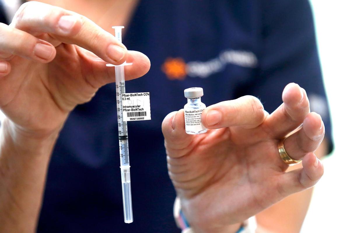 French Hospital is running a COVID-19 vaccination clinic at the Copeland Health Education Pavilion. It began administering vaccinations for SLO County residents 75 years and older on Friday, Jan. 29, 2021. This is a vial and syringe of the Pfizer vaccine.