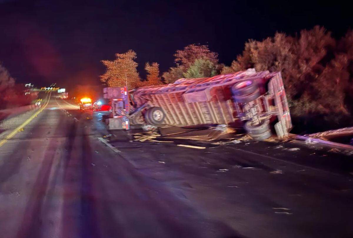 The California Highway Patrol closed southbound Highway 101 near Dos Pueblos Canyon Road on the morning of Jan. 5, 2024, after a fatal collision between a semi truck and a pickup truck. 