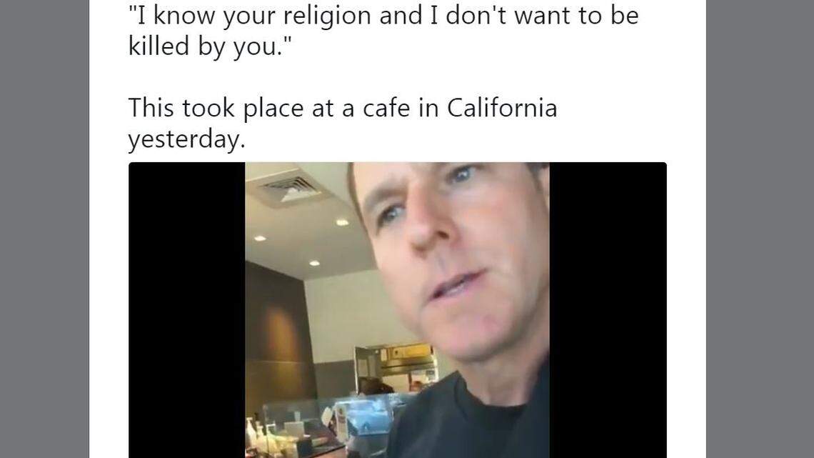 A man was refused service at a Coffee Bean & Tea Leaf in Riverside, California, on Friday after he made racist comments to a Muslim woman.