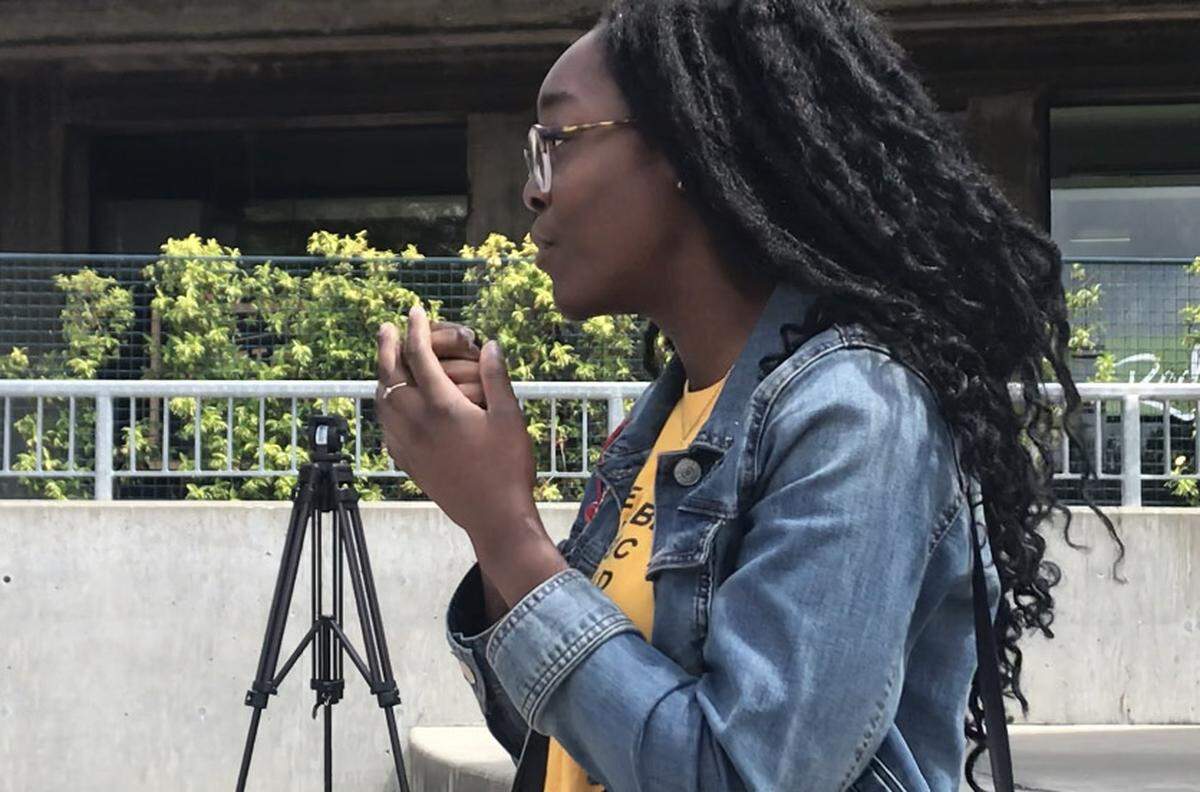Cal Poly student Martina Odusanya spoke at a May 16, 2019 rally on campus, where students called for more investment in students of marginalized groups.