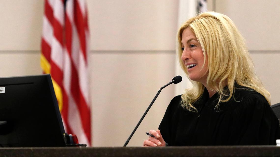 Judge Jennifer J. O’Keefe excuses a juror from Ruben Flores’ panel on Thursday, Oct. 13, 2022, at Monterey County Superior Court in Salinas. O’Keefe excused the juror after learning he had talked about the case to his priest.