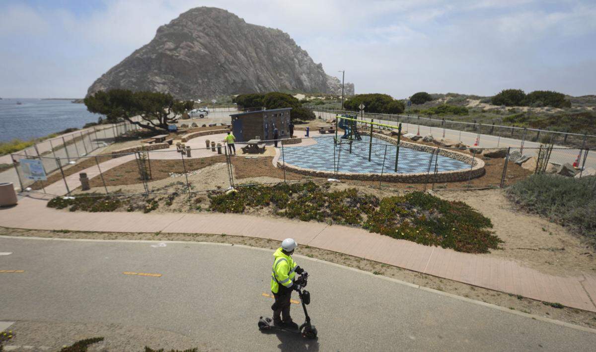 Improvements at Coleman Park in Morro Bay were near completion on May 20, 2026. The park will include new public restrooms, play areas, kayak stands and bike racks.