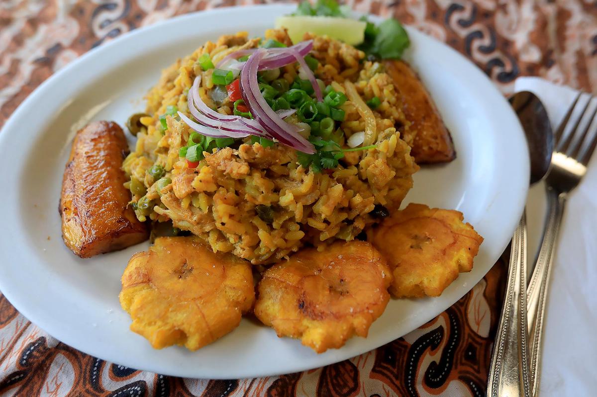 At Milanes Cuban Cafe in Morro Bay, arroz con pollo features tender, white-meat chicken seasoned with Cuban spices and criollo mojo sauce, and cooked with rice.