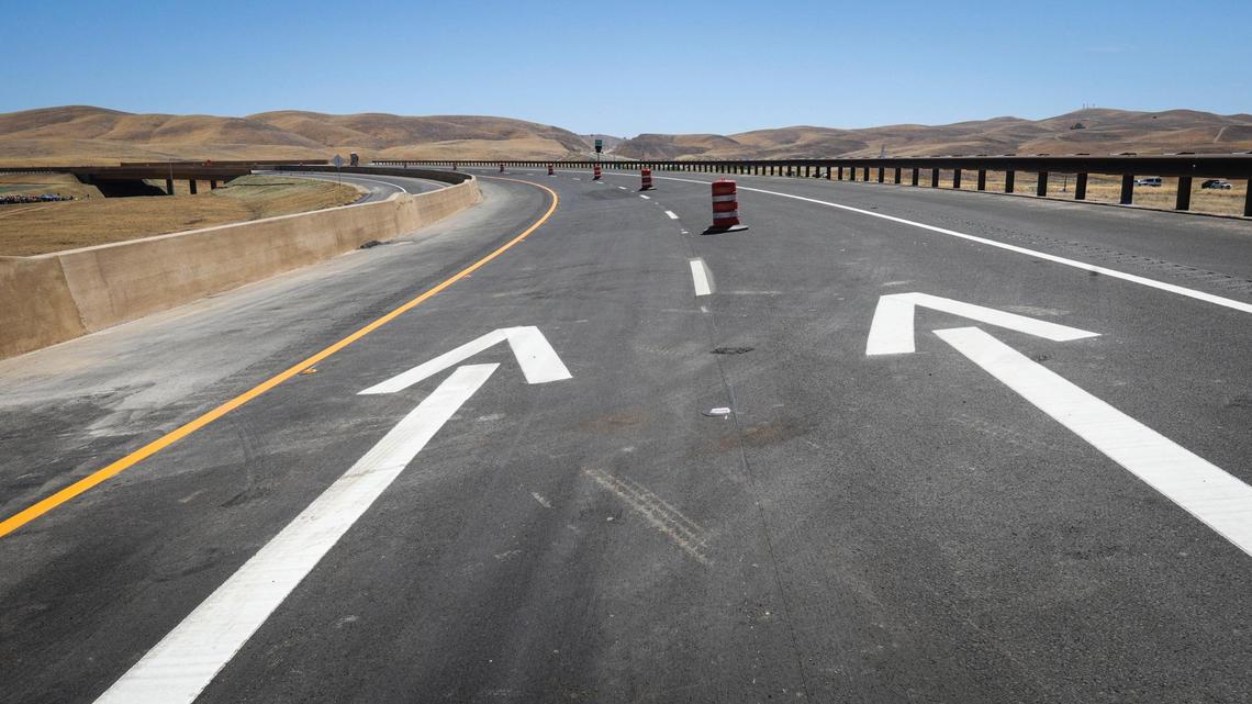 This is the path of Highway 41 northbound to Fresno, bridging over Highway 46 East. Caltrans District 5 and the San Luis Obispo Council of Governments (SLOCOG) gathered at the interchange being built for Highway 41 and 46 to celebrate the construction milestone on June 11, 2025. The ongoing project in eastern San Luis Obispo County is expected to be complete in 2026.