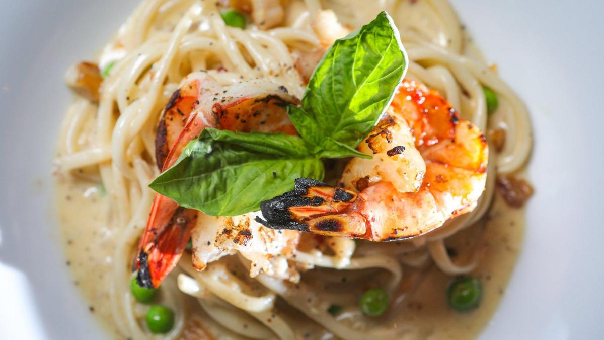 Bucatini Carbonara & Prawns is one of the favorites on the menu at Cielo Ristorante and Rooftop Bar in Atascadero. It opened in the La Plaza development on Aug. 1, 2022.