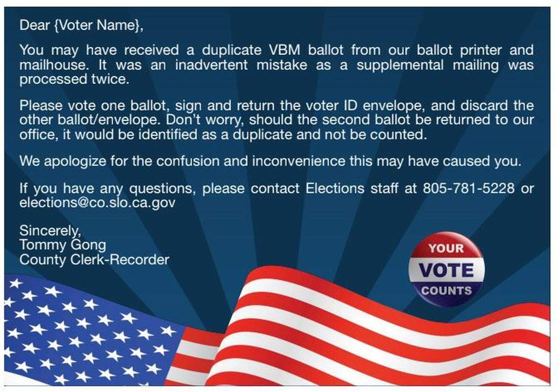 San Luis Obispo County voters may receive this postcard.