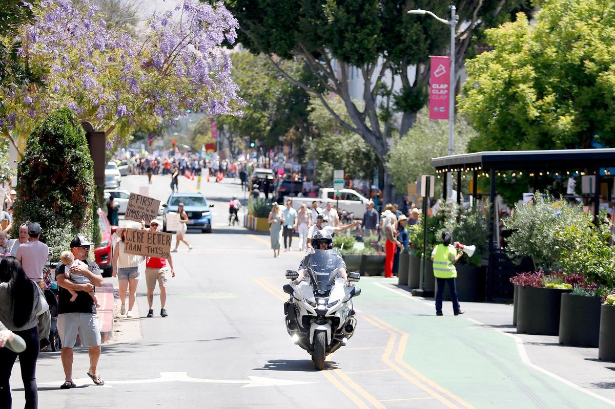 The protest scene on Monterey Street downtown San Luis Obispo. Rallies were scheduled in three SLO County cities, joining 1,800 total nationwide to take a stand against what organizers and rally-goers see as the Trump administration’s overreach of executive power.