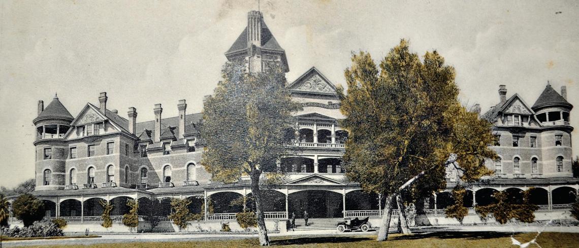 Paso Robles Inn sprang up in 1891 designed by architect Stanford White, the 125-room hotel and health spa burned down in Dec. 1940. Only the detached ballroom was spared. This is a picture postcard from the early 1900s.
