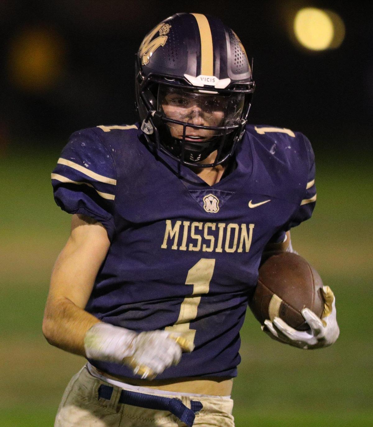 Cole Tanner carries the ball for the Royals. Mission Prep fell to St. Joseph 49-21 on Oct. 28, 2022, in the last game of the regular season, giving the Knights the Mountain League football championship.