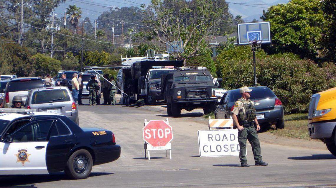 The scene in Los Osos on Tuesday afternoon as deputies prepared to arrest 36-year-old Charles Guenther.
