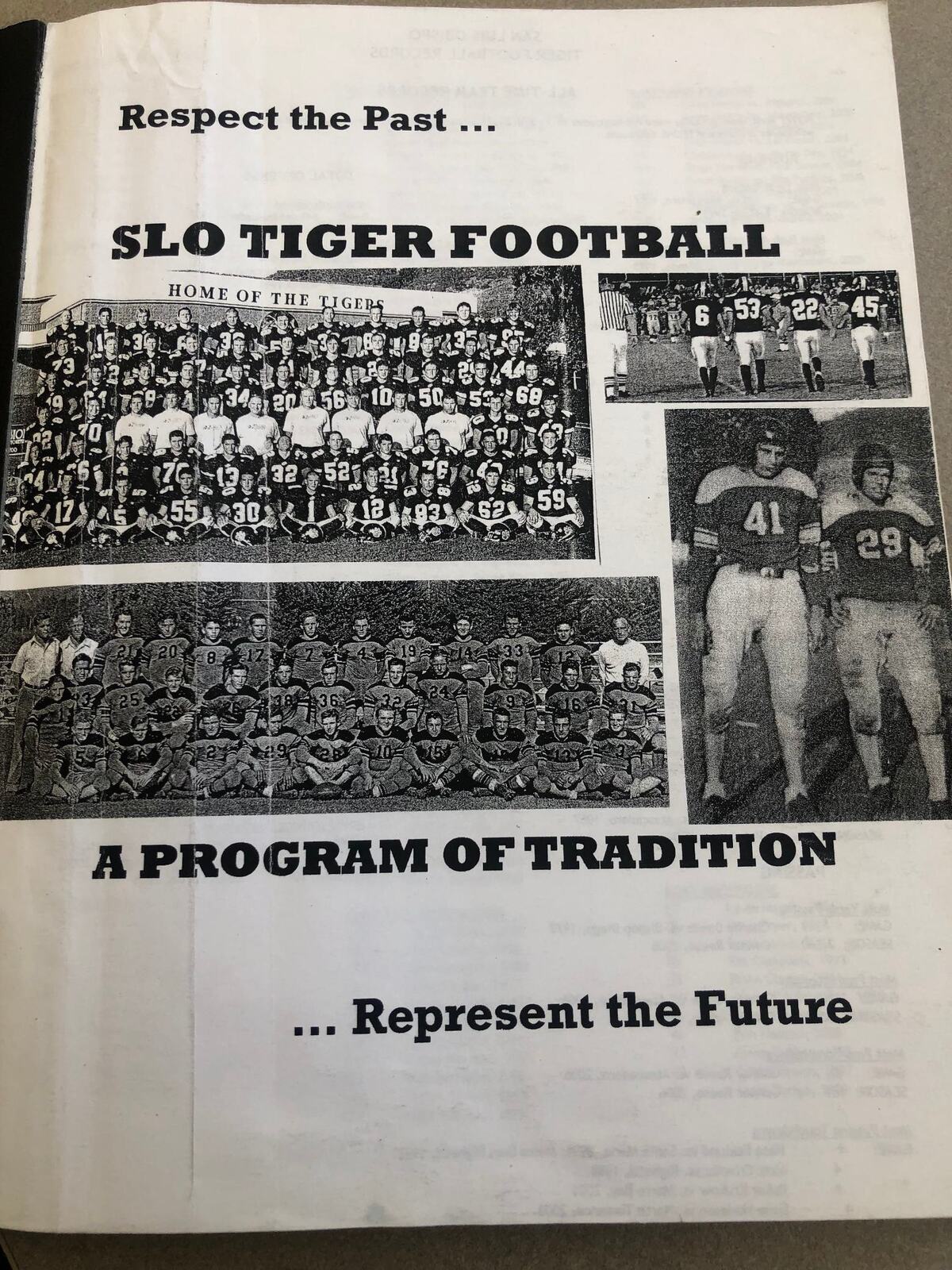 The interior of the SLO Tiger Football records book.