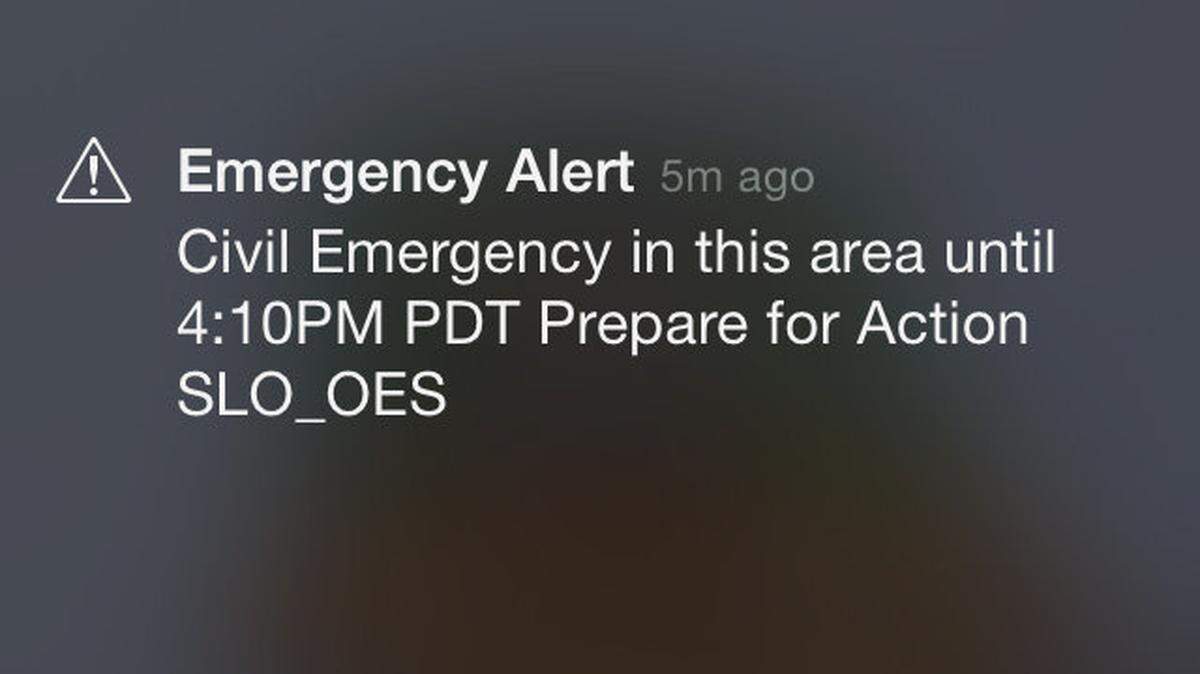 The "civil emergency" alert that was inadvertently sent out to many SLO County residents.