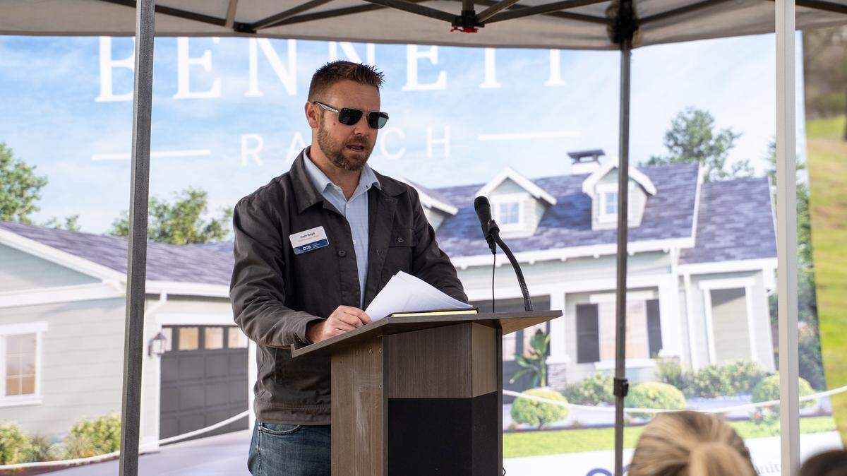 Coastal Community Builders CEO Cam Boyd speaks at the Bennett Ranch development groundbreaking in Templeton on Wednesday, Feb. 11, 2026. The development will include 15 luxury homes, with one unit deed-restricted as affordable housing.
