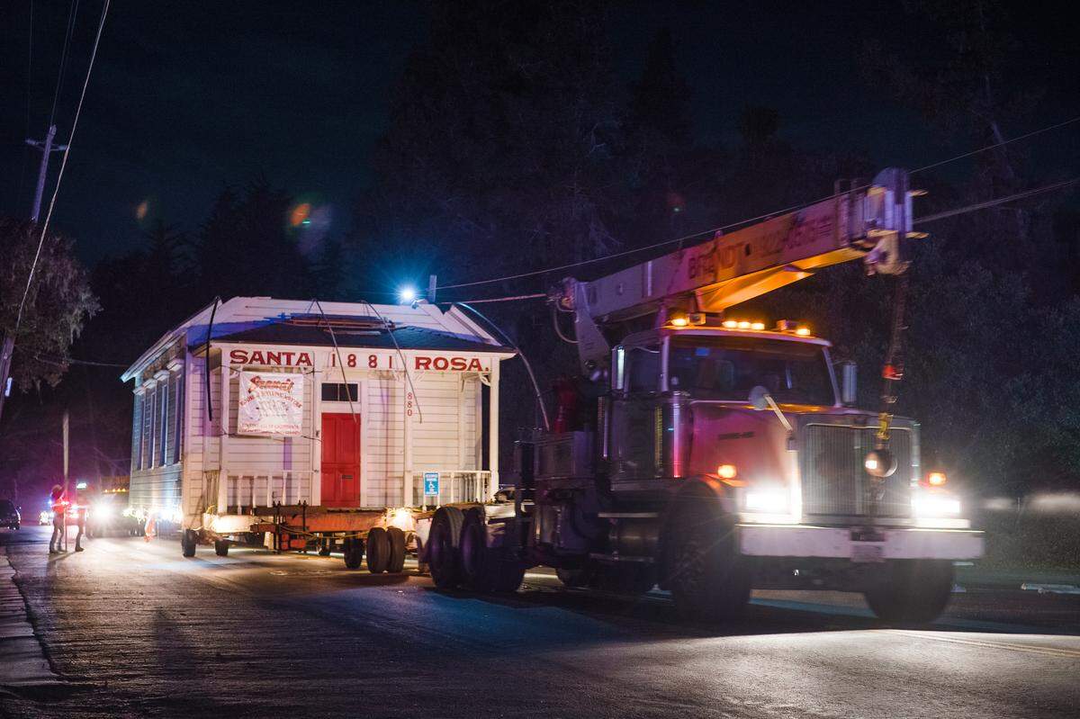 Moving of the historic Cambria school house on Thursday, Oct. 10.
