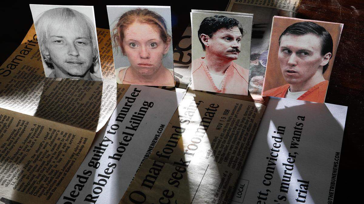Four of 13 former county residents have applied for re-sentencing under a new California Law. From the left: Edward Prokop, AKA Edward Johnson, convicted of the October 1980 Nipomo killing of Robert Folkerts. Jennifer Velten entered a plea of guilty to second degree murder for the August 2011 Paso Robles murder of Robert Kenichi Uyeno. Allen Kness was convicted of the November 1998 San Luis Obispo murder of Richard Wall. Patrick Wollett convicted of the June 2009 San Luis Obispo murder of Joshua Houlgate. David Middlecamp 2-14-2019
