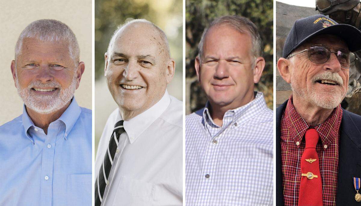 Four candidates are competing for the District 2 supervisor seat, from left, incumbent Bruce Gibson of Cayucos; Bruce Jones, a retired orthopedic surgeon from Templeton; and Geoff Auslen and John Whitworth, who own businesses in Atascadero.