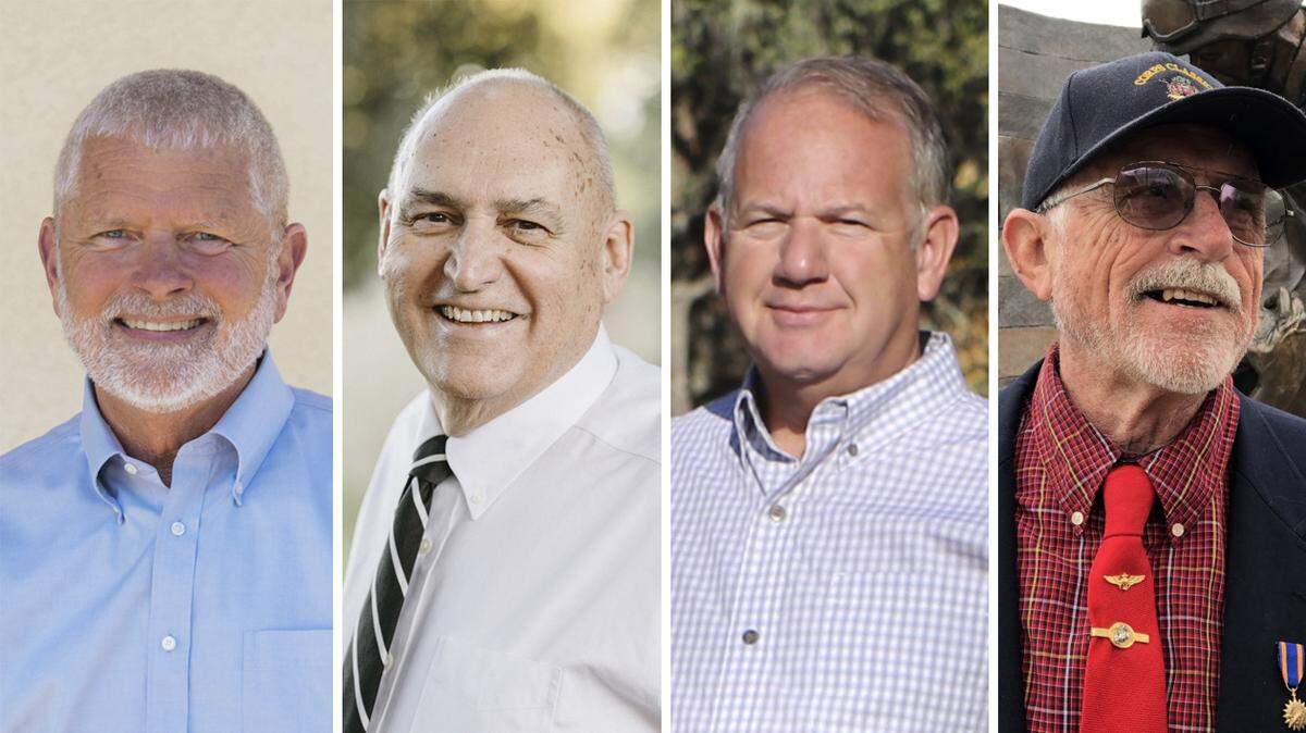 Four candidates are competing for the District 2 supervisor seat, from left, incumbent Bruce Gibson of Cayucos; Bruce Jones, a retired orthopedic surgeon from Templeton; and Geoff Auslen and John Whitworth, who own businesses in Atascadero.