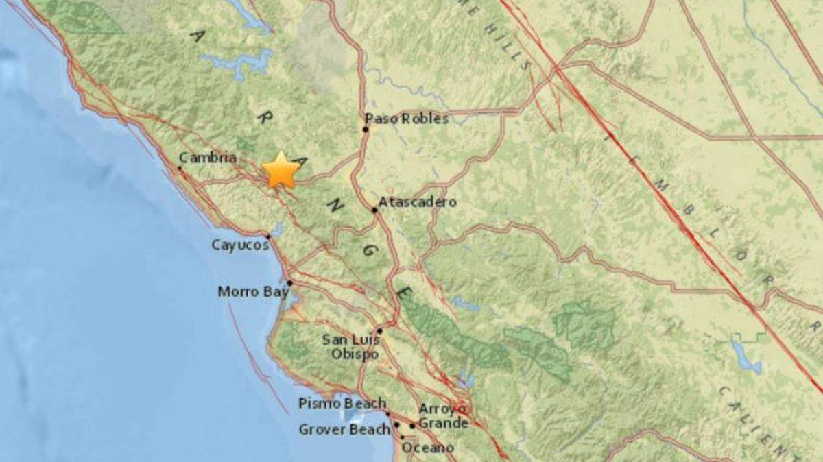 A magnitude-3.4 earthquake struck about 8 miles north of Cayucos just after midnight on Thursday.