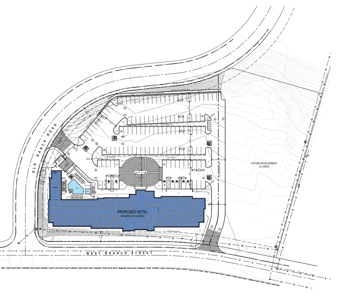 Renderings from developer Kamla Hotels and architecture firm AO show a proposed three-story, 125-room Fairfield Inn & Suites by Marriott hotel planned for construction at 400 W Branch St. in Arroyo Grande.