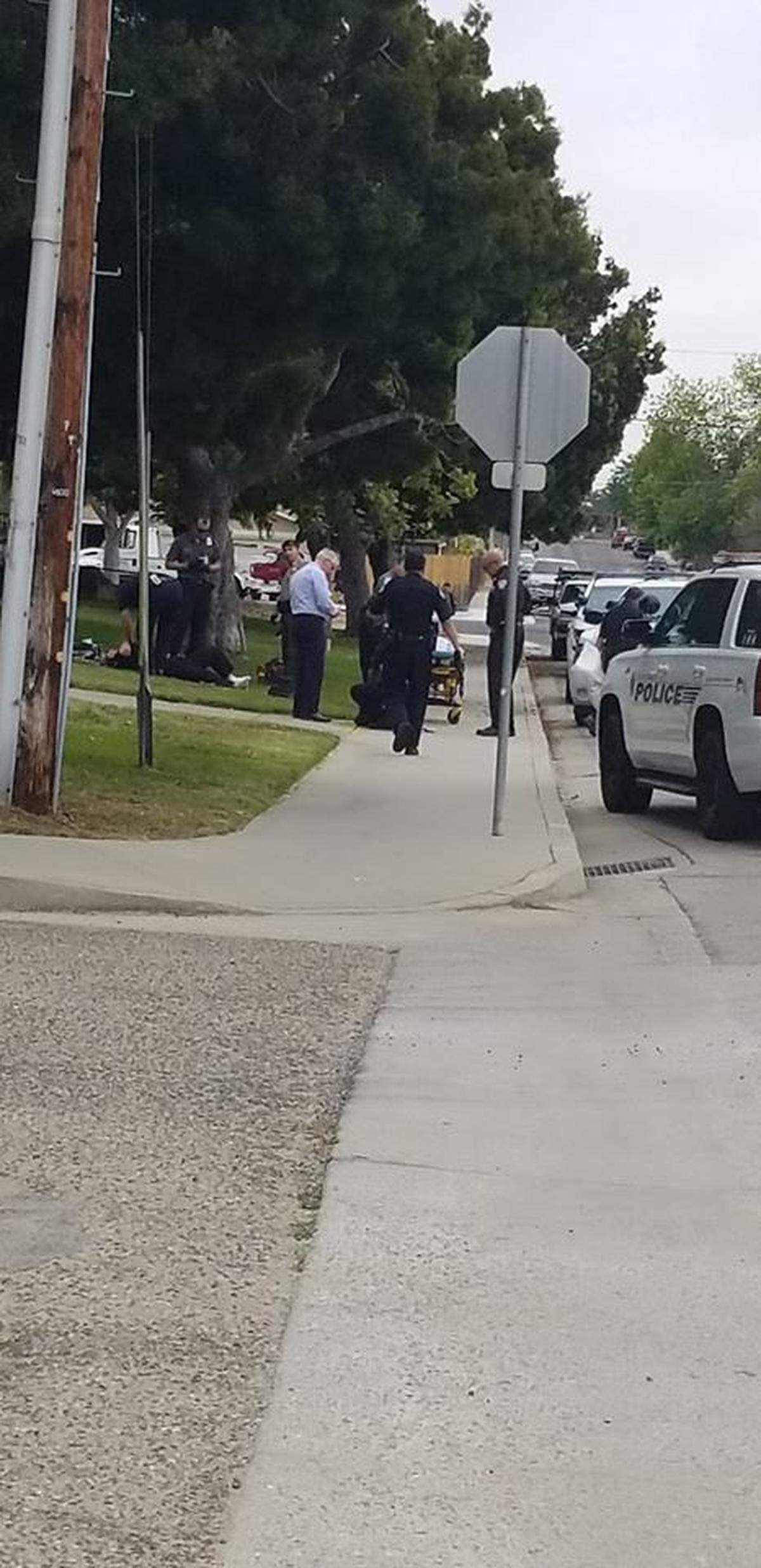 Emergency responders were on scene in front of the Mentone Basin Bark soon after reports of an attack on two Grover Beach police officers.