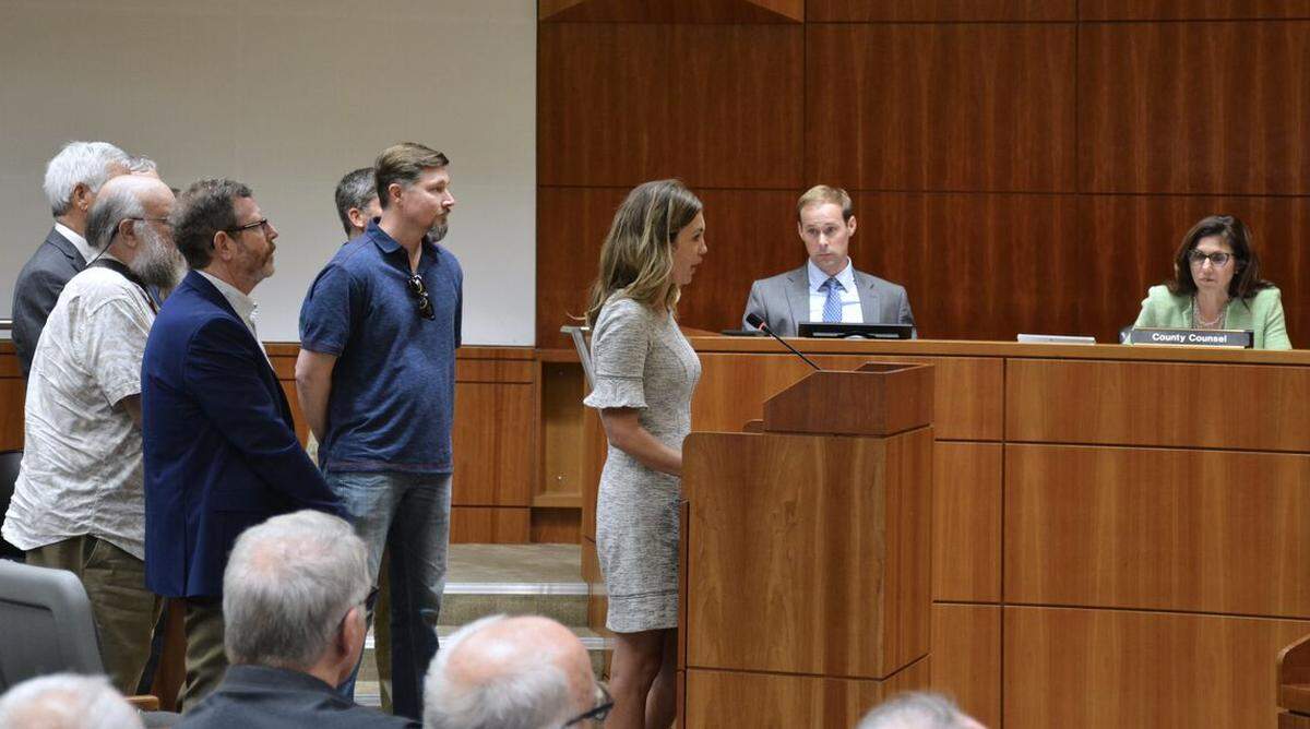 Melissa James of the San Luis Obispo Chamber of Commerce tells supervisors that public and private home-building groups want the board to support taxes, bonds and/or fees to raise $2 million to $4 million for affordable housing projects each year.
