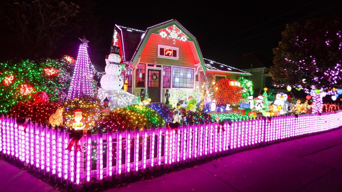 House at the corner of Chorro and Upham streets has lights programed to music available on a low power radio frequency. Holiday lights are shining in San Luis Obispo seen here on Dec. 10, 2024.