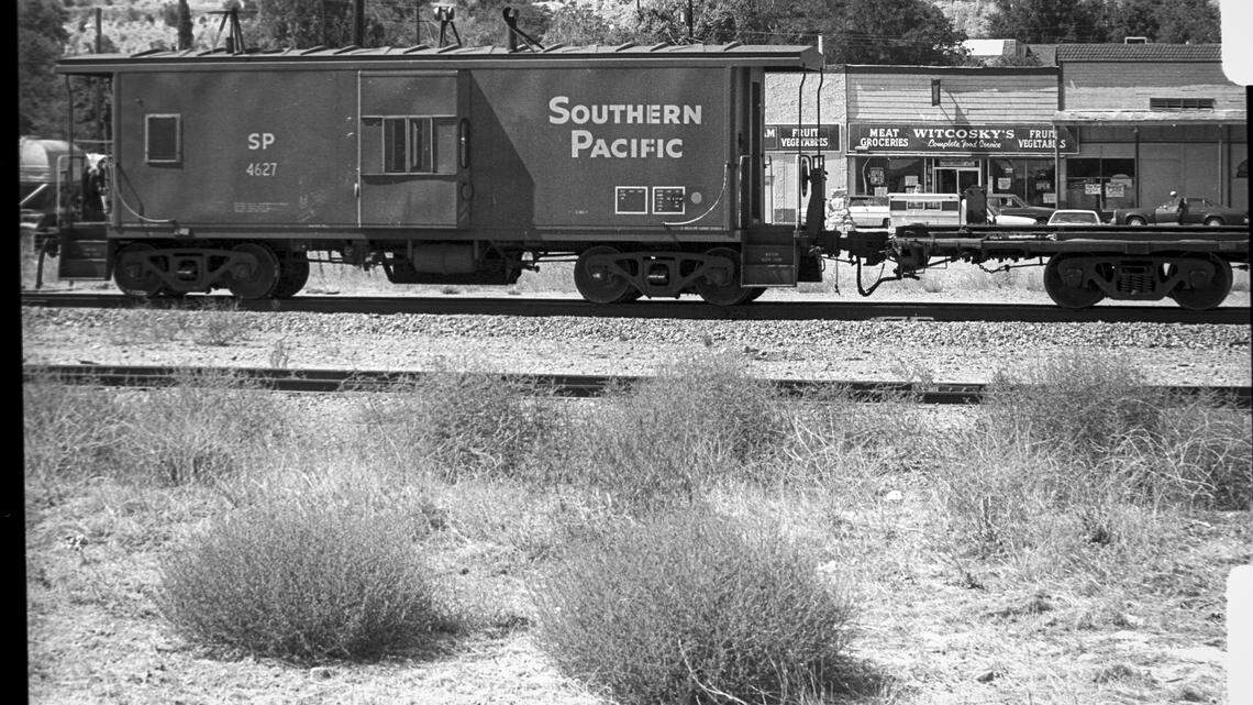 Southern Pacific caboose in San Miguel on Sept. 19, 1980. The railroad brought their first rails to the county arriving in San Miguel in 1886.