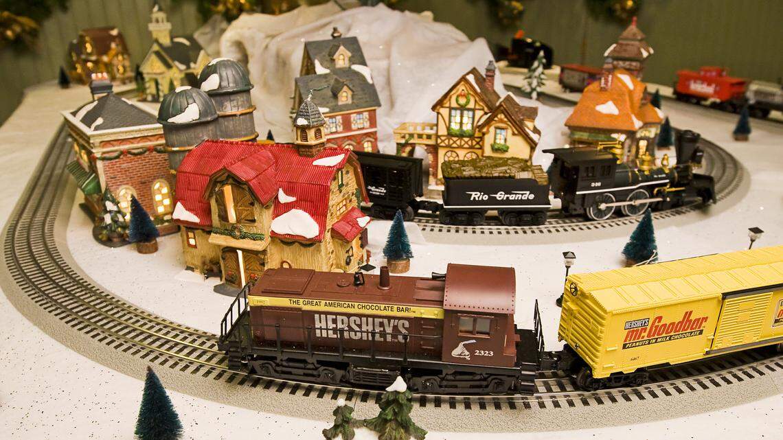 One of the Christmas-themed train sets on display at the San Luis Obispo Railroad Museum.