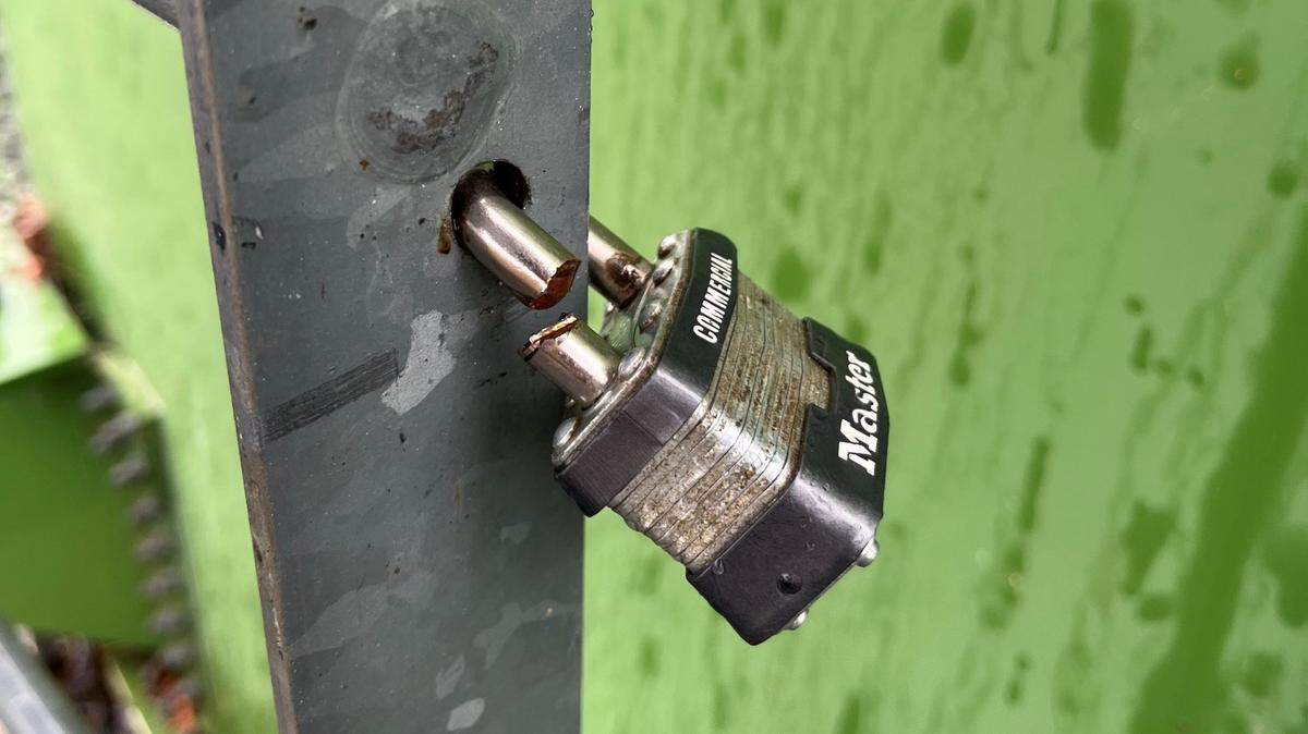 This lock for a water storage tank that held about 100,000 gallons of drinking water in Santa Margarita was cut, causing the San Luis Obispo County Public Works Department to drain the tank in its entirety as a precaution.