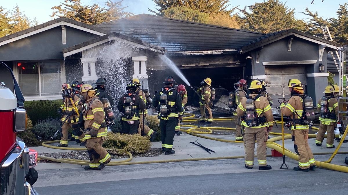 Cal Fire crews respond to a house fire on the 800 block of Chukar Street in the Cypress Ridge golf community on the Nipomo Mesa on March 18, 2025.