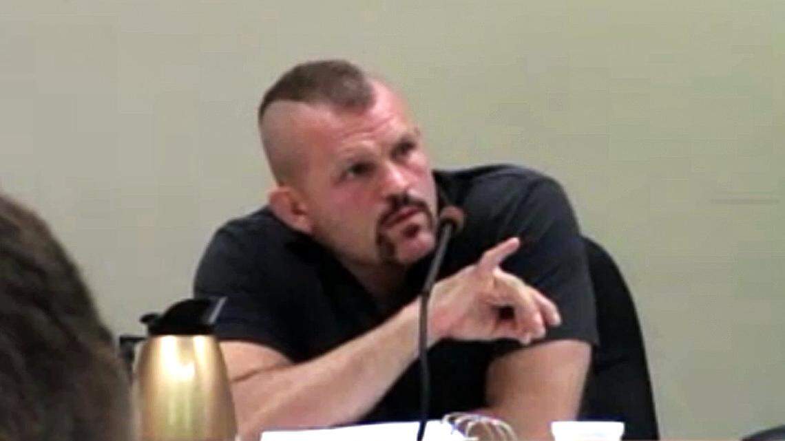 Former UFC light-heavyweight champ Chuck Liddell describes his signature during a civil trial against Cuesta Title Company.