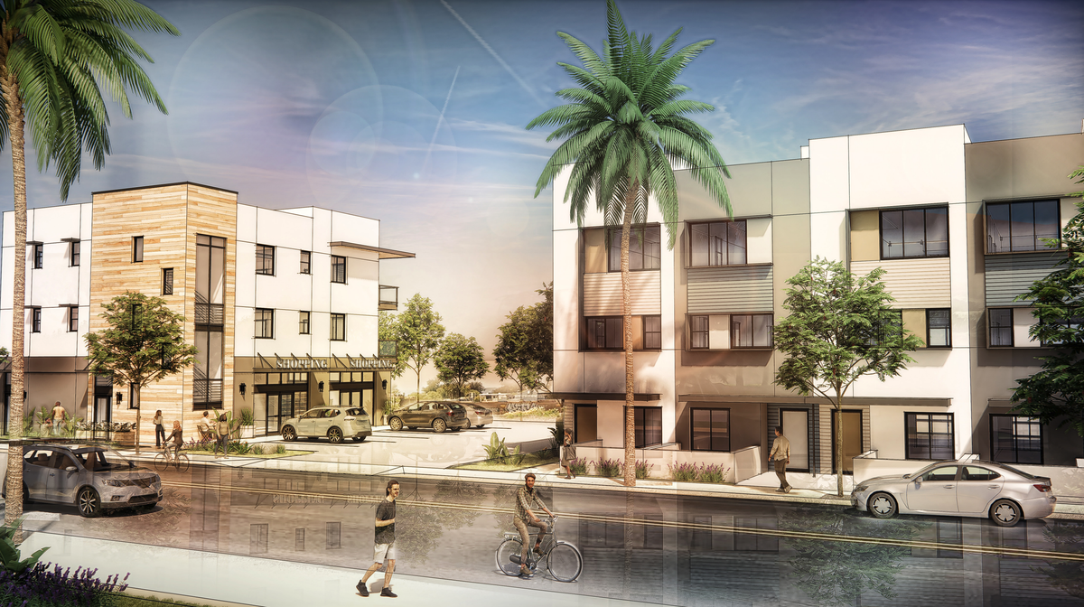 The Solstice project from applicant Brad Foote and developer Coastal Community Builders is planned to bring 28 townhomes and a pair of mixed-use commercial buildings to 359 Front St. in Grover Beach. The group Save Grover Beach wants to put a measure on the November ballot limiting building heights to 40 feet.