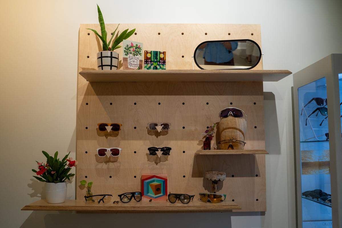 Pairs of glasses on display at Specs by Kyla on Tuesday, April 14, 2026.