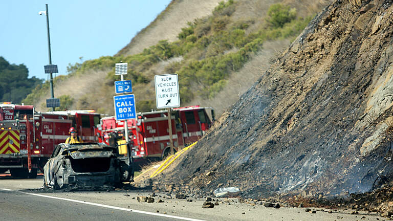 Live updates: Evacuations lifted after Hwy. 101 car fire spreads on Cuesta Grade