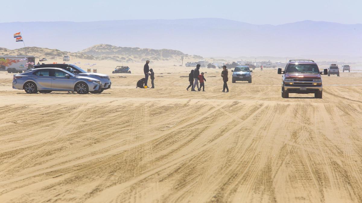 Cars on the Oceano Dunes south of Arroyo Grande Creek on March 22, 2021.