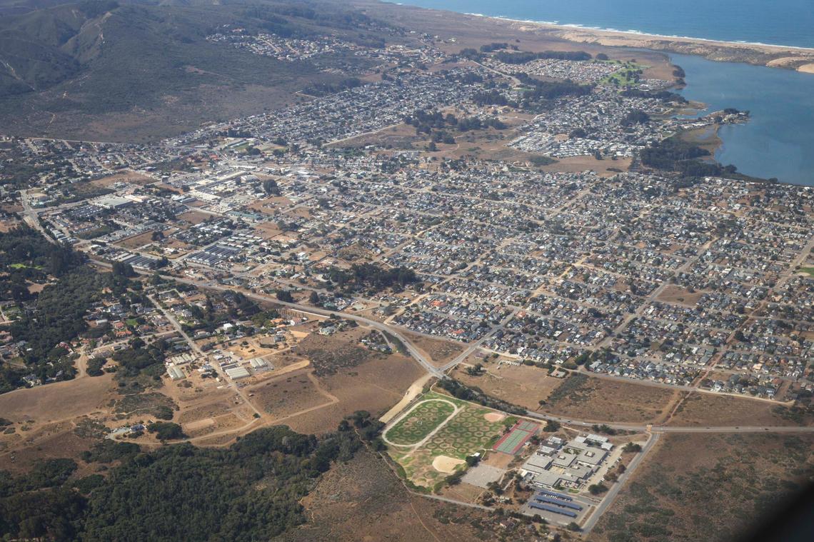 A view of Los Osos with Los Osos Middle School at the lower right of the photo. The Northern Chumash Tribal Council organized an aerial tour of lands bordering the Chumash Heritage National Marine Sanctuary on Sept. 18, 2024. The flight was sponsored by EcoFlight, a nonprofit dedicated to appreciation of the environment.