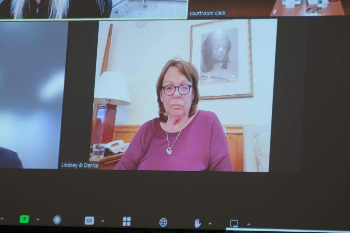 Denise Smart, Kristin Smart’s mother, testifies during Paul Flores’ restitution hearing in Monterey County Superior Court on June 12, 2024. Flores was convicted Smart’s murder in October 2022.