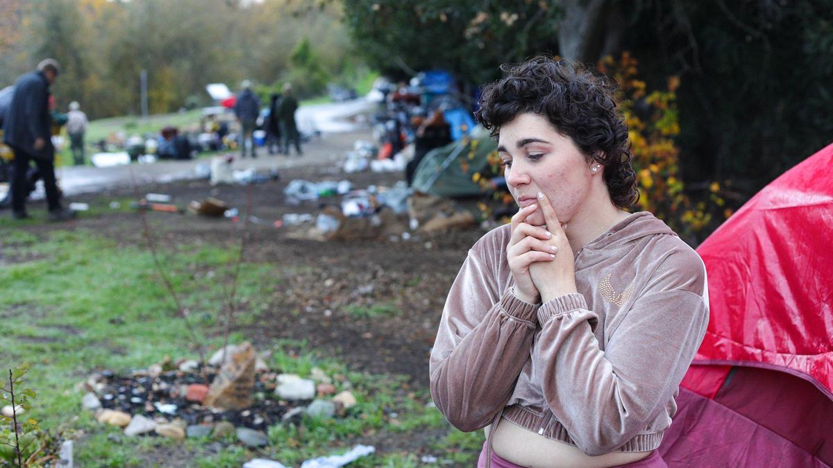 Ashlynn Miles, 21, considers her future living arrangements after a homeless camp on the Bob Jones Trail in San Luis Obispo was dismantled Jan. 6, 2022.
