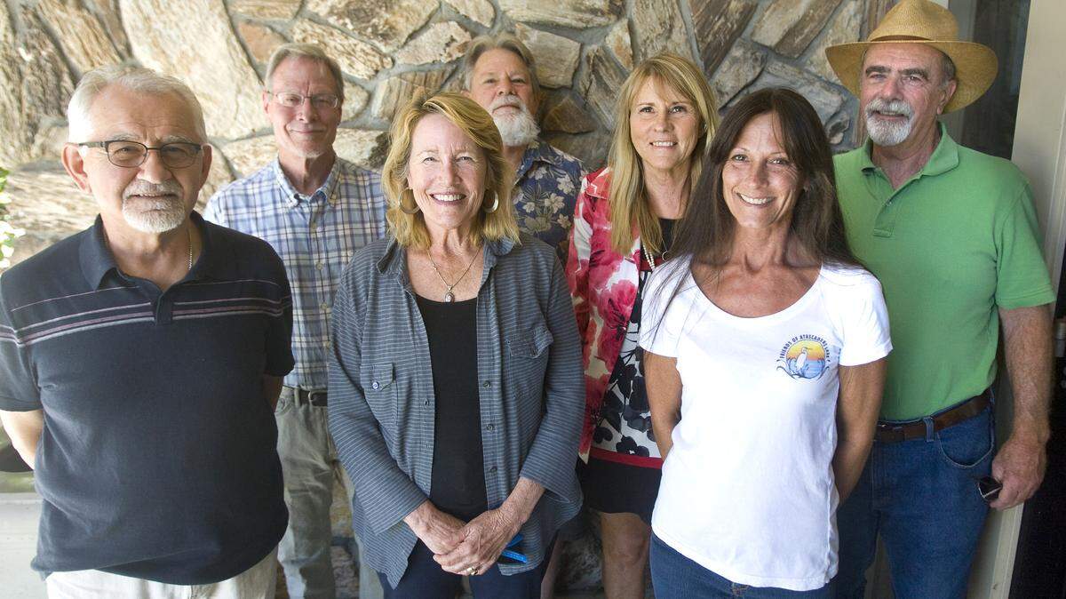 Members of Friends of Atascadero Lake include, back row from left, Jon Trumbull, Don Lynge, Barbara Combs and Paul Murphy, and front row from left, Olan Kaigel, Nancy Hair and Joni Walter.