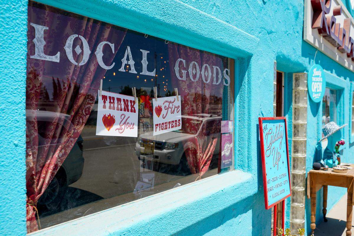 A sign thanking firefighters for their work stopping the Gifford Fire on display in downtown Santa Margarita on Wednesday, Aug. 13, 2025.